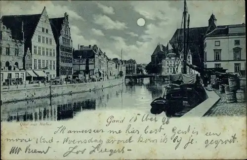 Mondschein Ak Gand Gent Ostflandern, Quai aux Herbes