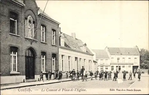 Ak Contich Kontich Flandern Antwerpen, Le Couvent et Place de l'Eglise