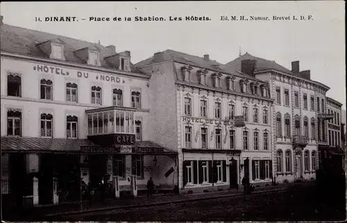 Ak Dinant Wallonien Namur, Place de la Station, les Hotels, Hotel du Nord, Hotel de la Gare