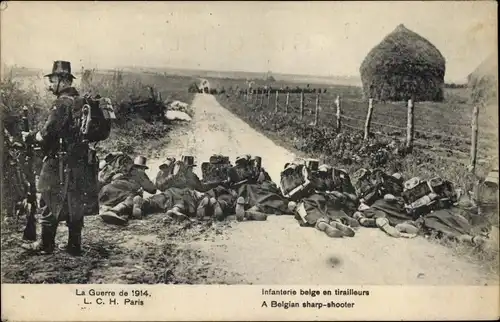 Ak Infanterie belge en tirailleurs, belgian sharp shooter, belgische Soldaten, I WK