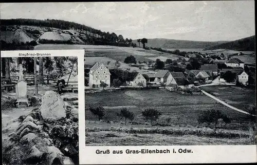 Ak Grasellenbach im Odenwald, Siegfried Brunnen, Blick auf den Ort