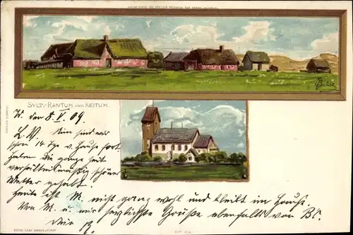 Künstler Litho Biese, C., Keitum auf Sylt, Rantum, Totale des Ortes