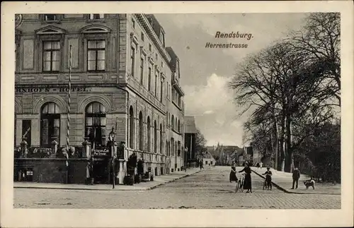 Ak Rendsburg in Schleswig Holstein, Herrenstraße, Bahnhofshotel