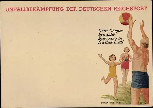 Ak Unfallbekämpfung der Deutschen Reichspost, Dein Körper braucht Bewegung in frischer Luft