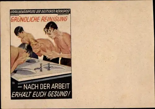 Ak Unfallbekämpfung der Deutschen Reichspost, Gründliche Reinigung erhält euch gesund