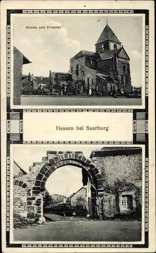 Ak Hesse Hessen in Lothringen Lothringen Moselle, Kirche, Friedhof