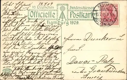 Ak Hamburg, 16. Deutsches Bundesschießen 1909, Ozeandampfer Hammonia, HAPAG