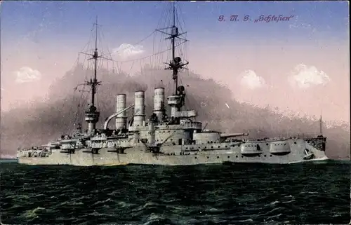 Ak Deutsches Kriegsschiff, SMS Schlesien, Linienschiff
