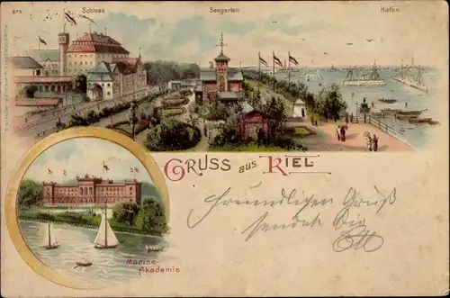 Litho Kiel in Schleswig Holstein, Hafen, Seegarten, Marineakademie, Schloss