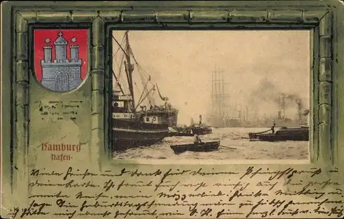 Wappen Passepartout Ak Hamburg, Partie im Hafen