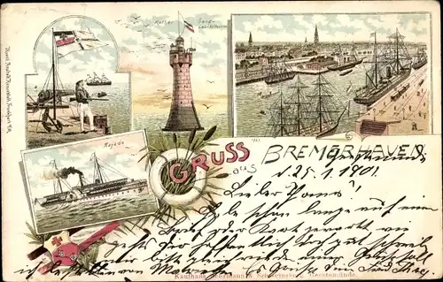 Ak Bremerhaven, Dampfer Najade, Stadtansicht, Leuchtturm Roter Sand