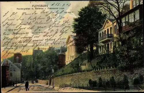 Ak Flensburg in Schleswig Holstein, Nordergraben, Bellevue, Freimaurerloge