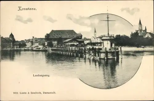 Ak Konstanz am Bodensee, Blick über den Landungssteg zum Ort