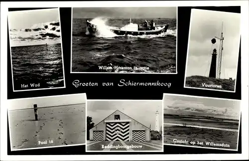 Ak Schiermonnikoog Friesland Niederlande, Vuurtoren, Reddingbootgebouw, Het Wad