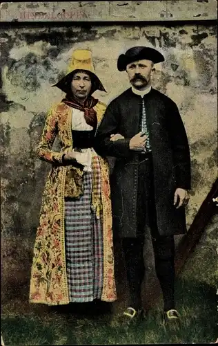 Ak Hindeloopen Hylpen Hindeloope Friesland Niederlande, Paar in Volkstrachten