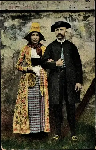 Ak Hindeloopen Hylpen Hindeloope Friesland Niederlande, Paar in Volkstrachten