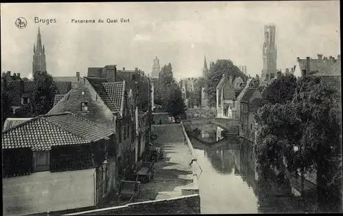 Ak Bruges Brügge Flandern Westflandern, Panorama du Quai Vert