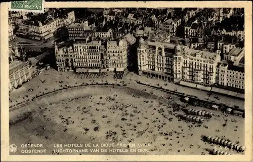 Ak Oostende Ostende Westflandern, Luftbild der Hotels, Strand