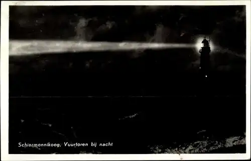 Ak Schiermonnikoog Friesland Niederlande, Vuurtoren bij nacht