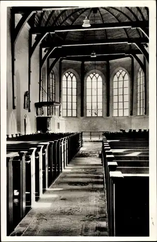 Ak Minnertsga Friesland Niederlande, Int. Ned. Herv. Kerk na de brand van 1947, Innenansicht