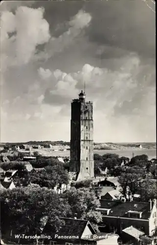 Ak West Terschelling Friesland Niederlande, Panorama met Brandaris