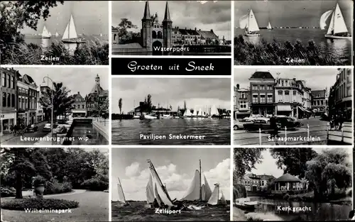 Ak Sneek Súdwest Fryslân Friesland Niederlande, Waterpoort, Zeilen, Leeuwenbrug met wip, Park