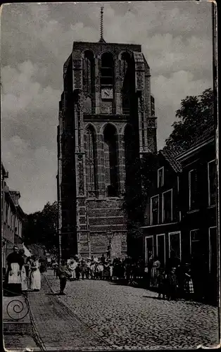 Ak Leeuwarden Friesland Niederlande, Turm, De Oldehove, Straßenpartie