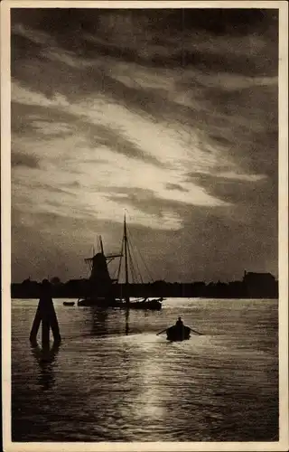 Ak Dordrecht Südholland Niederlande, Oude Maas, Lage Zon, Windmühle