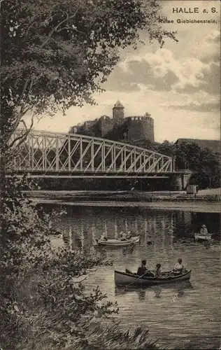 Ak Halle an der Saale, Ruine Giebichenstein, Ruderpartie, Brücke