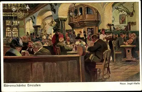 Künstler Ak Dresden Altstadt, Bärenschänke, Neue Jagd-Halle