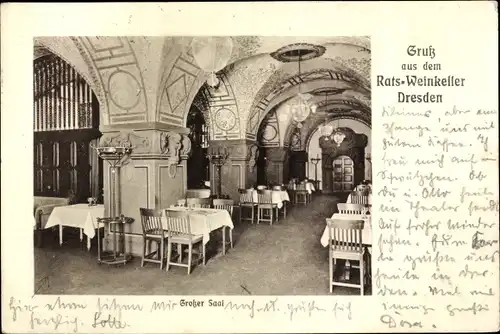 Ak Dresden, Blick in den Ratsweinkeller, Großer Saal