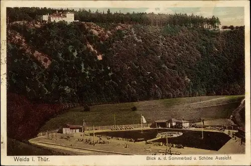 Ak Weida Thüringen, Blick a. d. Sommerbad u. Schöne Aussicht