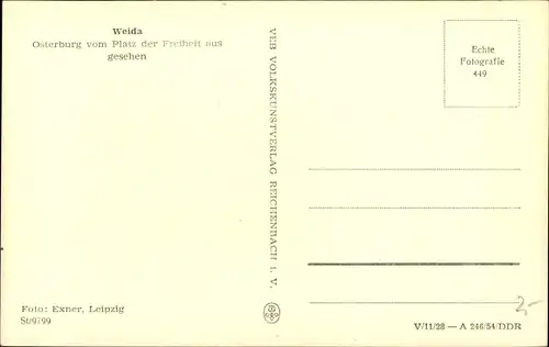 Ak Weida in Thüringen, Osterburg vom Platz der Freiheit aus gesehen