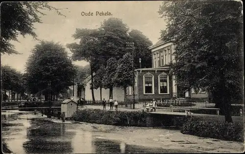 Ak Oude Pekela Groningen Niederlande, Flusspartie, Kinder, Haus