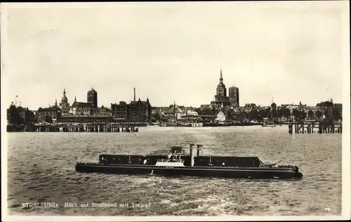 Ak Stralsund in Vorpommern, Blick auf den Ort mit Trajekt