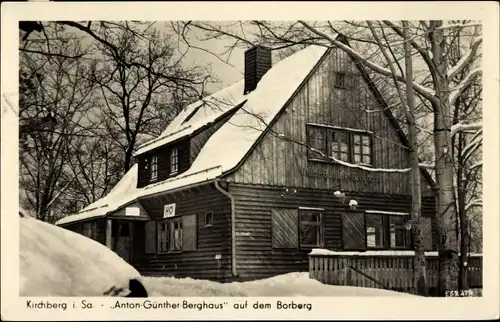 Ak Kirchberg in Sachsen, Anton Günther Berghaus auf dem Borberg, Winteransicht