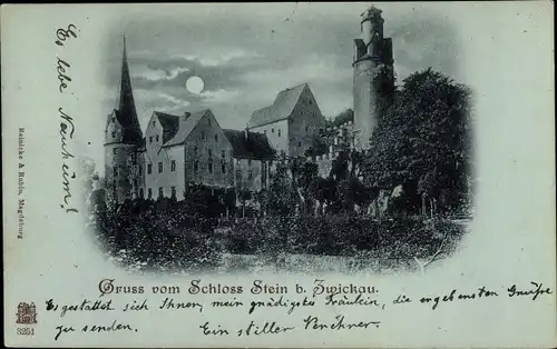 Mondschein Ak Stein Hartenstein in Sachsen, Schloss Stein