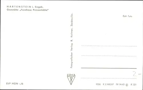Ak Hartenstein im Erzgebirge Sachsen, Gaststätte Forsthaus Prinzenhöhle