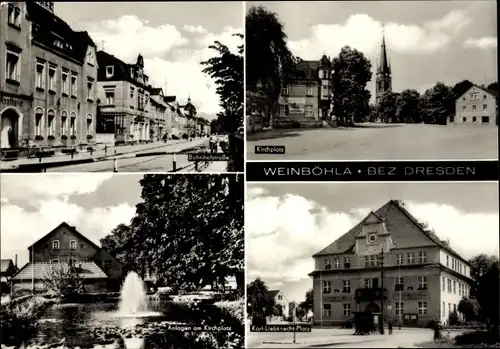 Ak Weinböhla in Sachsen, Bahnhofstraße, Kirchplatz, Karl Liebknecht Platz