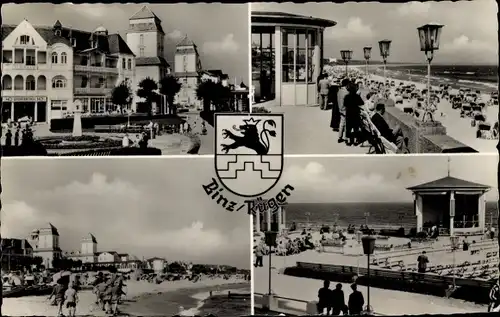 Ak Seebad Binz auf Rügen, Strandbad, Pavillon, Kurhaus, Wappen