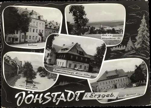 Ak Jöhstadt im Erzgebirge Sachsen, Rathaus, Jugendherberge Bruno Kühn, Hotel Rathaus