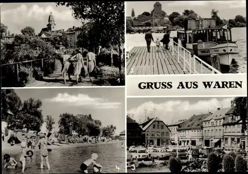 Ak Waren an der Müritz, Altstadt, Kietz Brücke, Marktplatz, Badeanstalt
