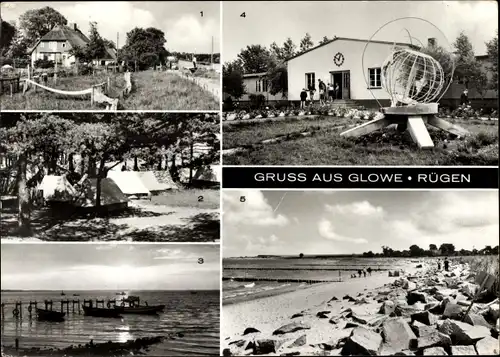 Ak Glowe auf Rügen, Zeltplatz, Kinderferienlager der Gewerkschaft Unterricht u. Erziehung, Strand