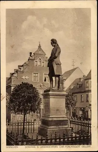 Ak Hainichen in Sachsen, Denkmal des Liederdichters Christian Fürchtegott Gellert