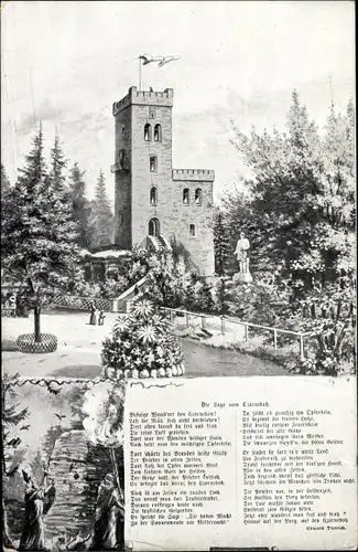Ak Cunewalde in der Oberlausitz, Aussichtsturm und Bismarckdenkmal auf Czorneboh