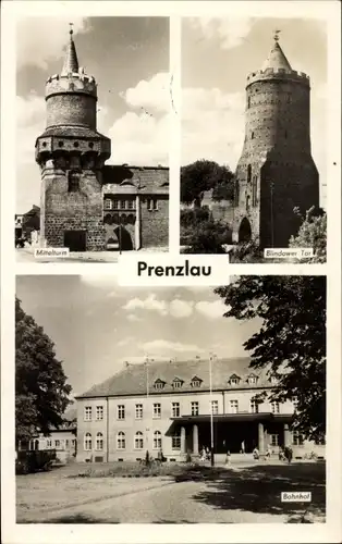 Ak Prenzlau in der Uckermark, Mittelturm, Blindower Tor, Bahnhof