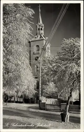 Ak Jöhstadt im Erzgebirge Sachsen, St. Salvatorkirche, Schnee, Winter