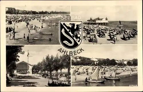 Ak Ostseebad Ahlbeck Heringsdorf auf Usedom, Strand, Seebrücke, Kurpark