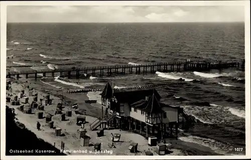 Ak Ostseebad Koserow auf Usedom, Familienbad und Seesteg
