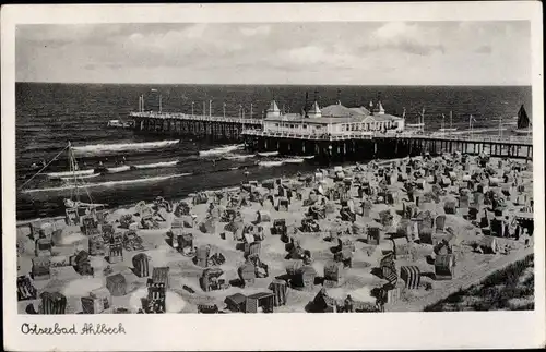 Ak Ostseebad Ahlbeck Heringsdorf auf Usedom, Strand, Seebrücke